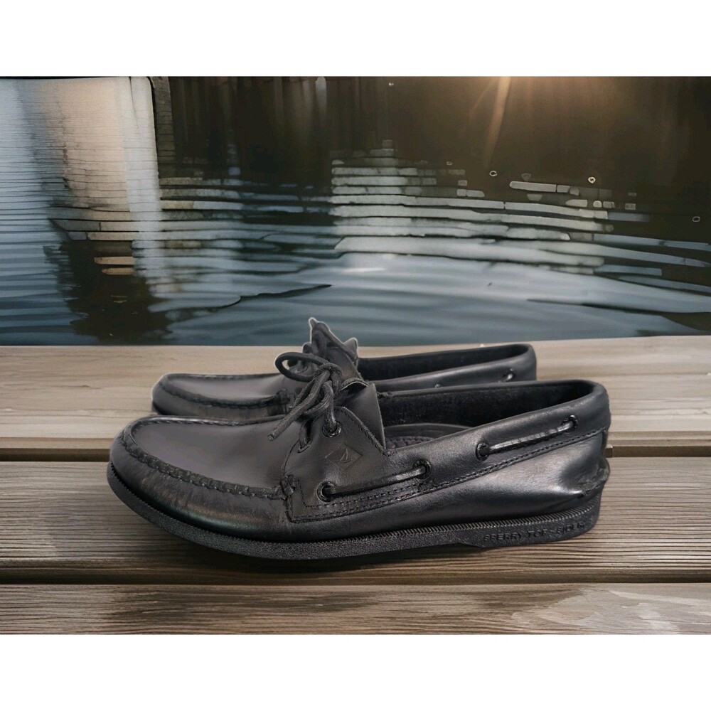 SPERRY TOPSIDER AUTHENTIC ORIGINAL BLACK LEATHER BOAT SHOES MENS 9.5 0836981 EUC